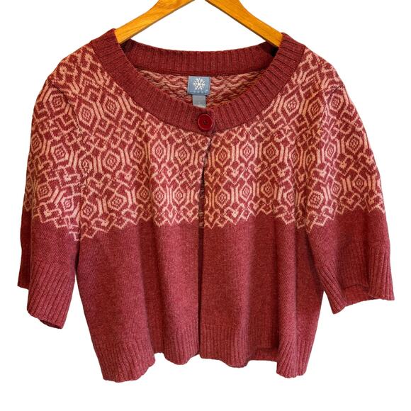 Frost Lambswool Short Sleeve Cardigan Sweater - size Large - Picture 1 of 4